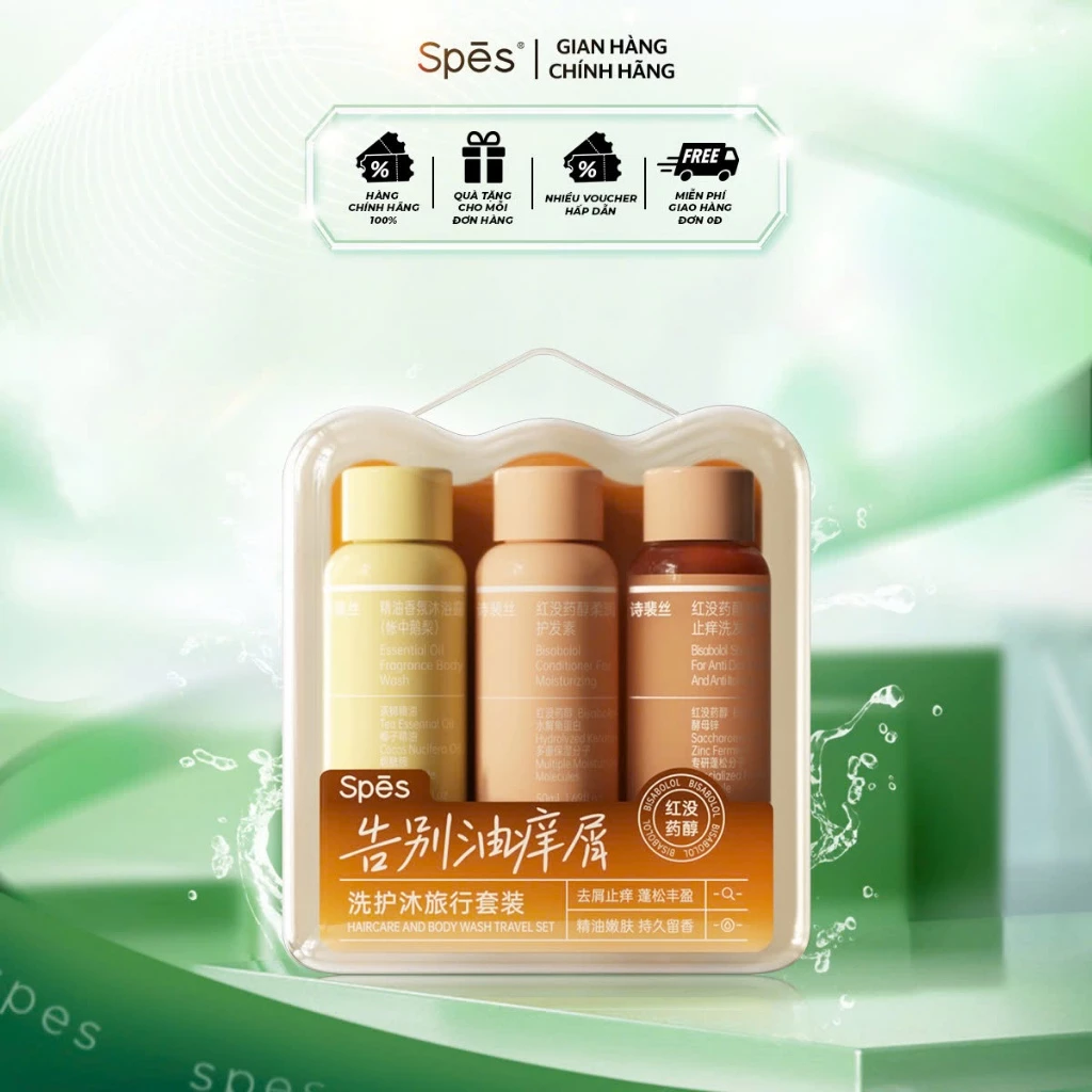 Set Du Lịch Gội - Xã - Tắm SPES Hỗ Trợ Giảm Gàu , Giảm Ngứa, Tiện Lợi Nhỏ Gọn Đi Du Lịch 50ml x3