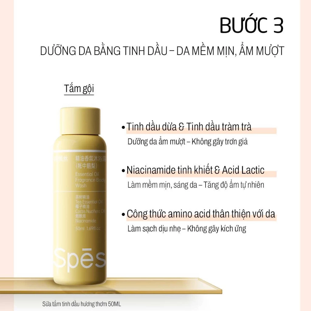 Set Du Lịch Gội - Xã - Tắm SPES Hỗ Trợ Giảm Gàu , Giảm Ngứa, Tiện Lợi Nhỏ Gọn Đi Du Lịch 50ml x3